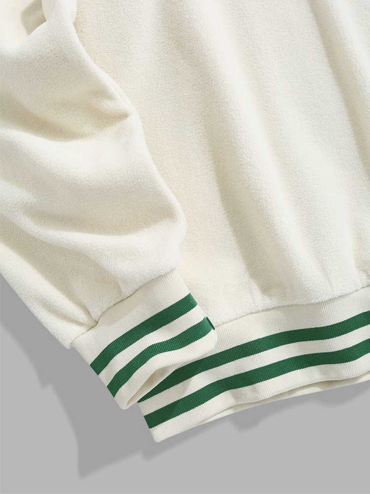 ZAFUL Men's Hoodie Polar Fleece Sweatshirt Striped Trim Fluffy Streetwear Pullover