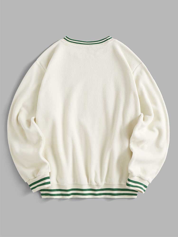 ZAFUL Men's Hoodie Polar Fleece Sweatshirt Striped Trim Fluffy Streetwear Pullover