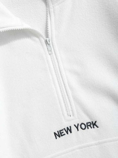 ZAFUL Hoodie for Men Fluffy Polar Fleece Sweatshirts New York Embroidery