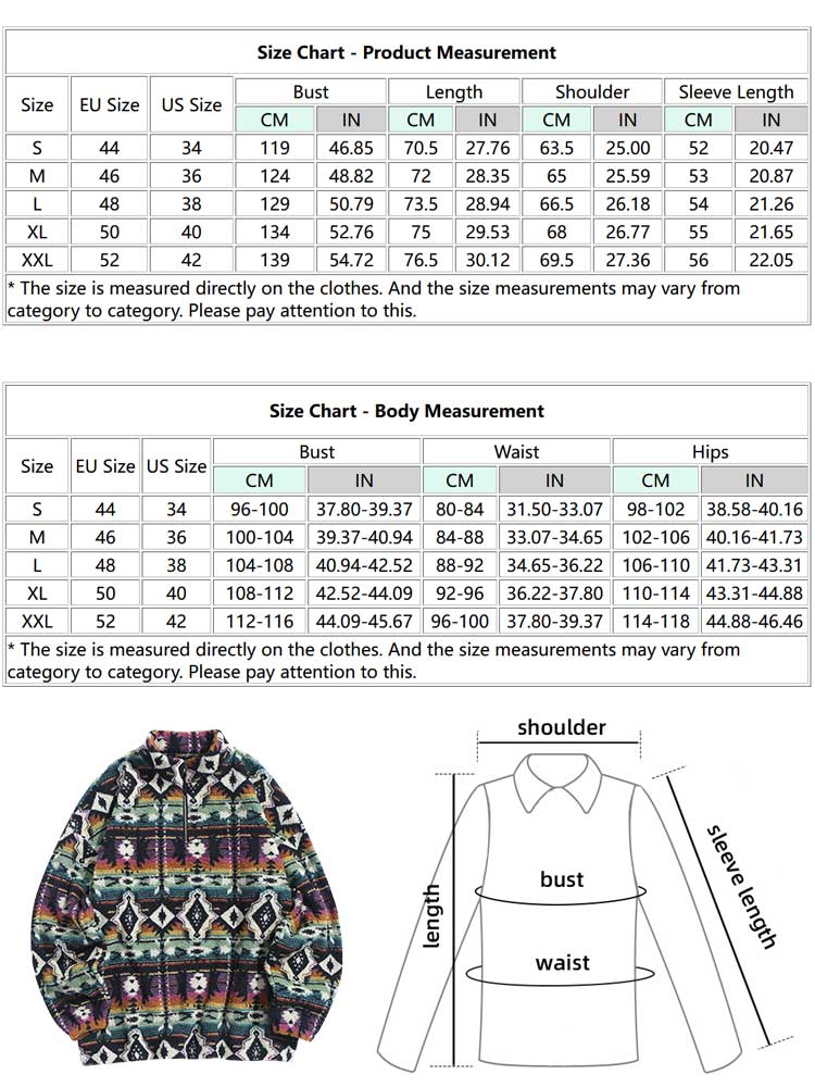 ZAFUL Hoodie for Men Aztec Print Fluffy Sweatshirt Zip Up