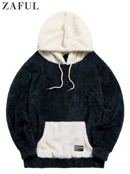 ZAFUL Solid Hoodie for Men Fluffy Sweatshirts Streetwear Pullover