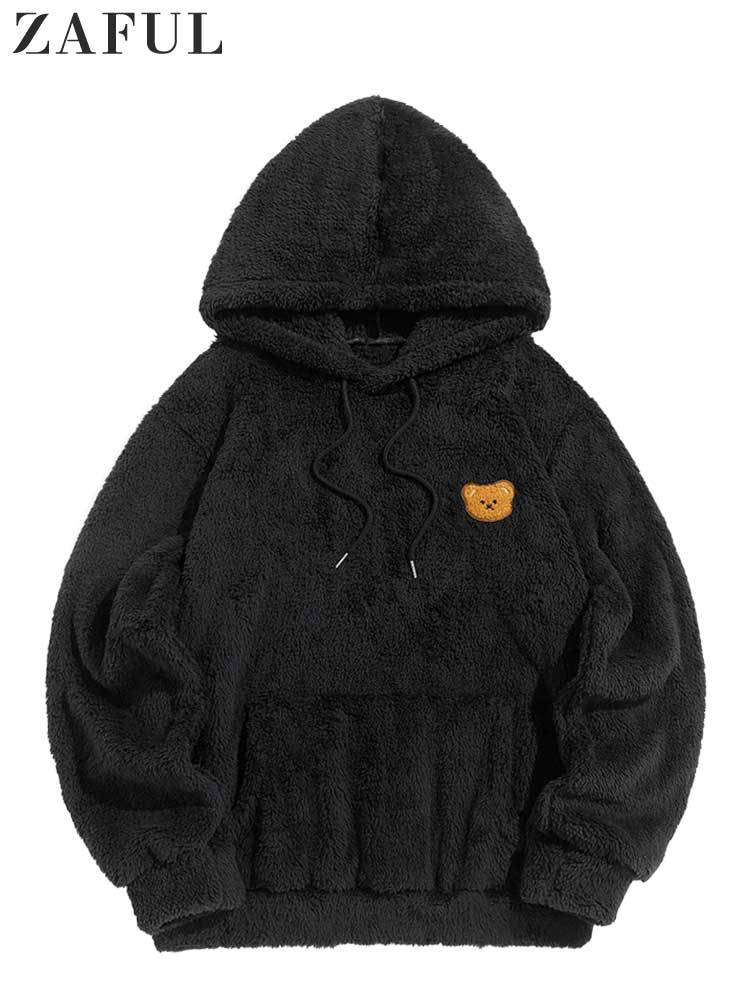 ZAFUL Hoodie Unisex Drawstring Bear Pattern Fluffy Sweatshirts Streetwear