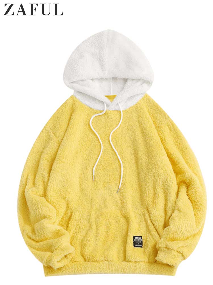 ZAFUL Solid Hoodie for Men Fluffy Sweatshirts Streetwear Pullover