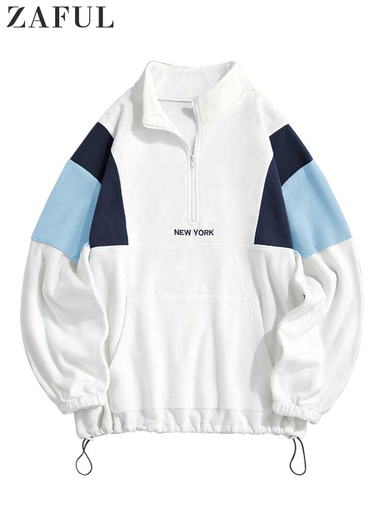 ZAFUL Hoodie for Men Fluffy Polar Fleece Sweatshirts New York Embroidery